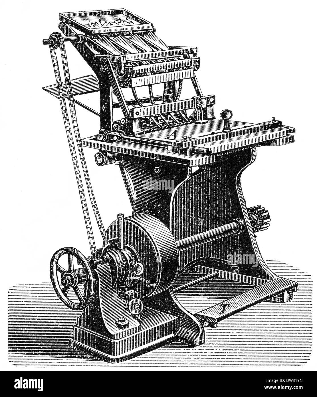 Historical illustration, nailing machine for the production of wooden boxes, 1896, Stock Photo