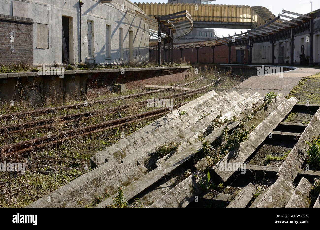 Disused and abandoned railway station at Folkestone Harbour in Kent. England Stock Photo