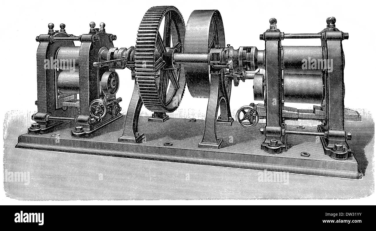 Historical illustration, machine for coin production, prerefiner, pre-roller, 1896, Stock Photo