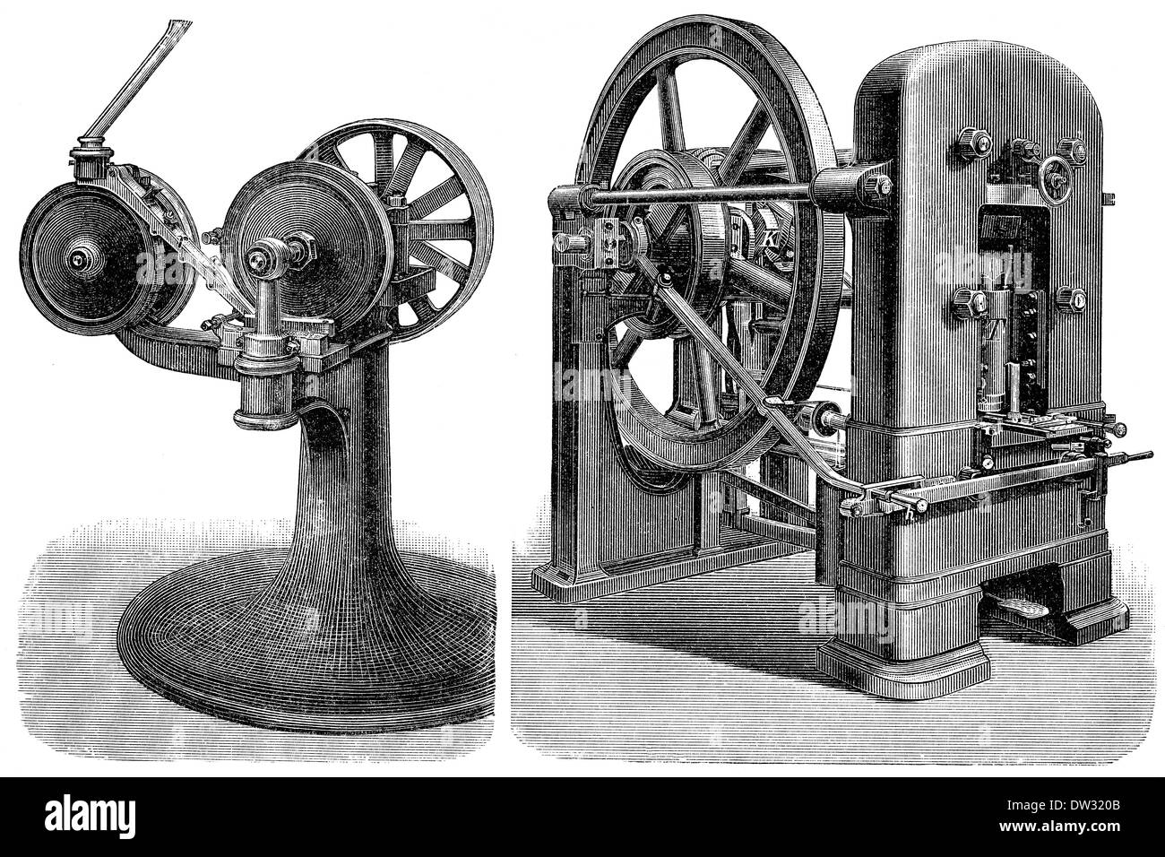 Historical illustration, machine for coin production, 1896 Stock Photo