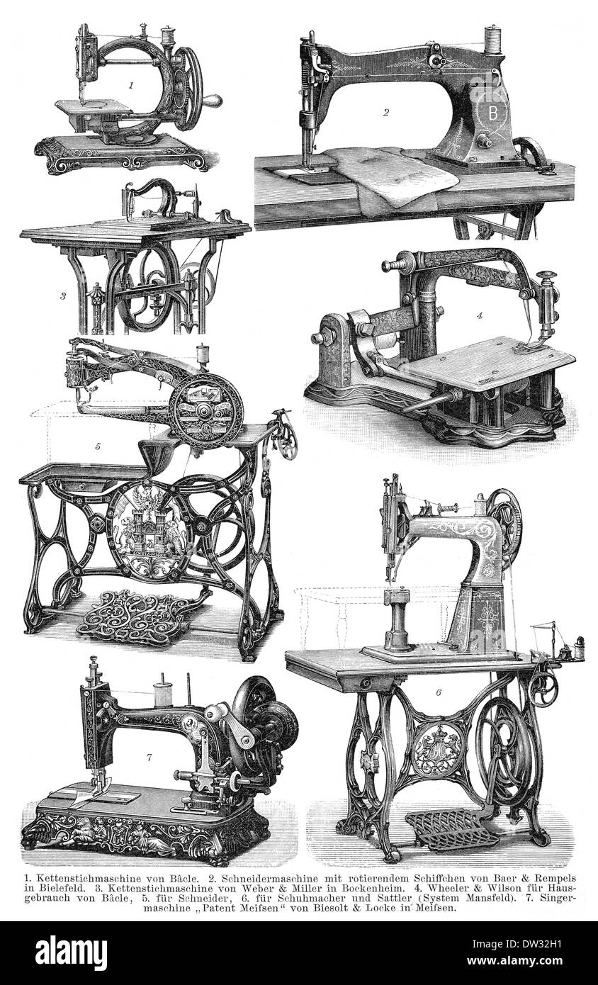 Historical illustration, sewing machines, 1896 Stock Photo