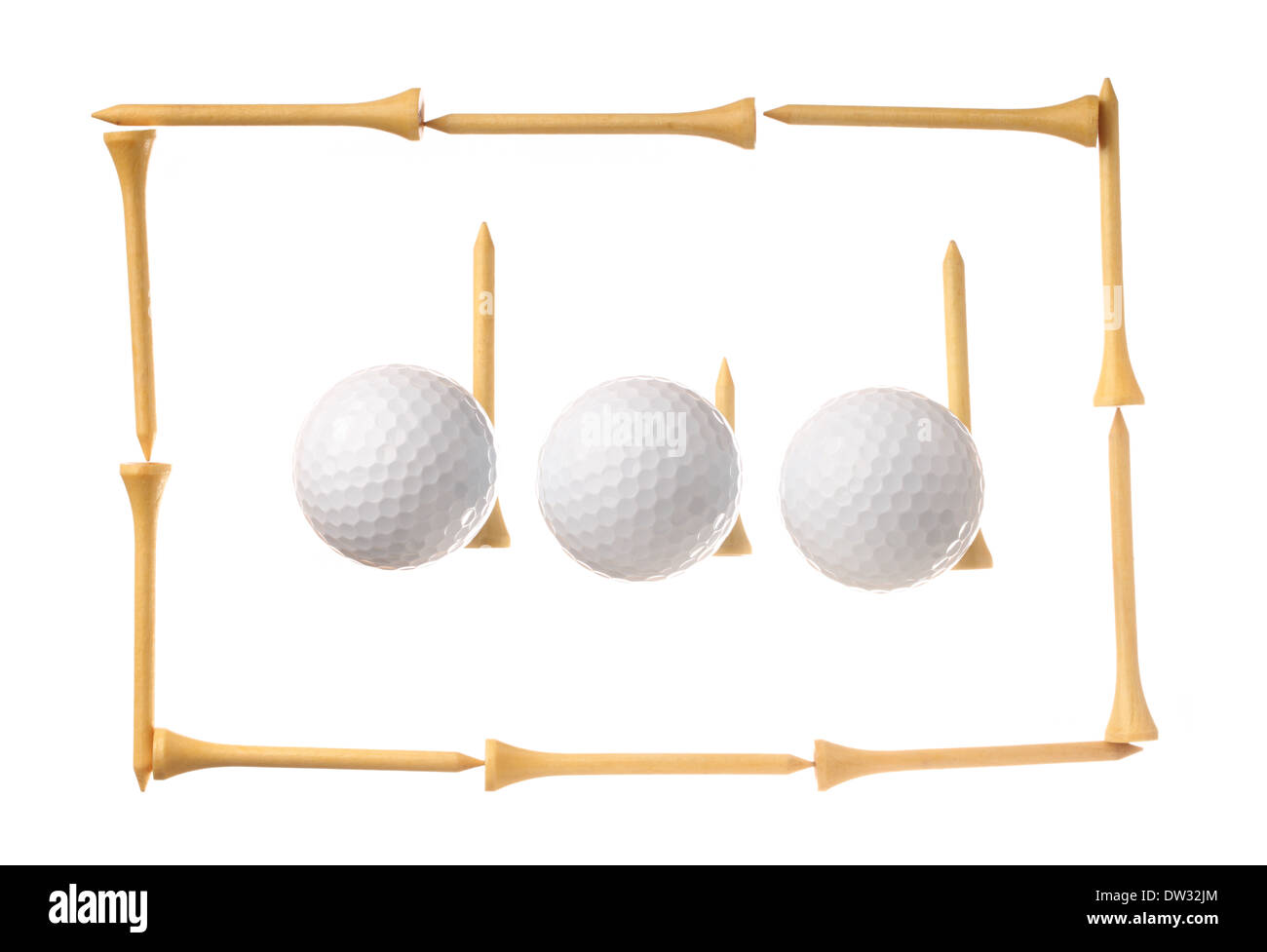 Word dad spelled with golf balls and tees on white background Stock Photo