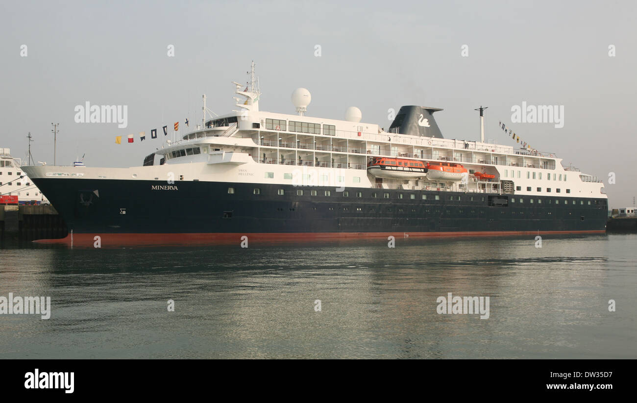 MS Minerva, a cruise ship owned by Swan Hellenic alongside in Portsmouth, Hampshire, England