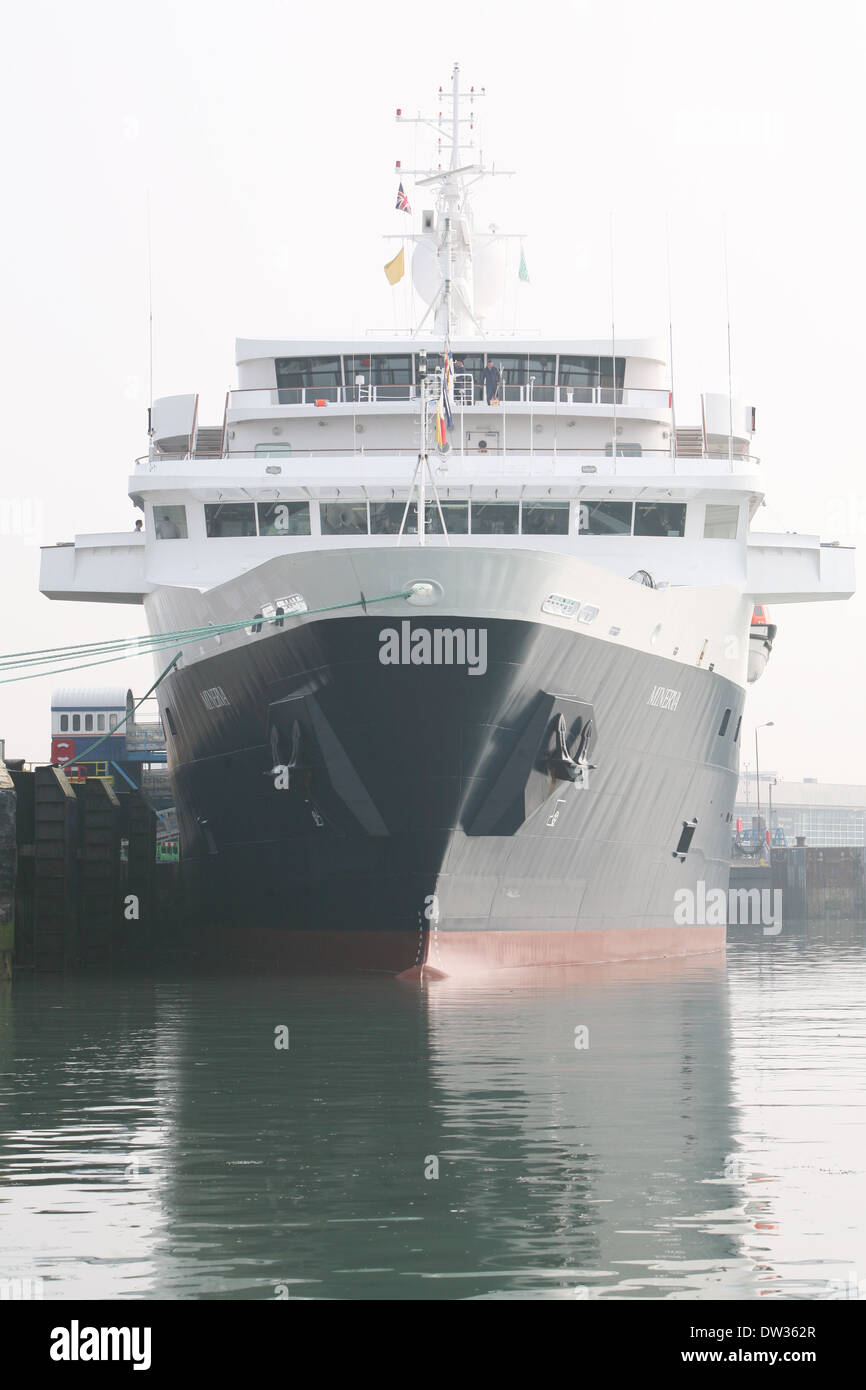 MS Minerva, a cruise ship owned by Swan Hellenic alongside in Portsmouth, Hampshire, England
