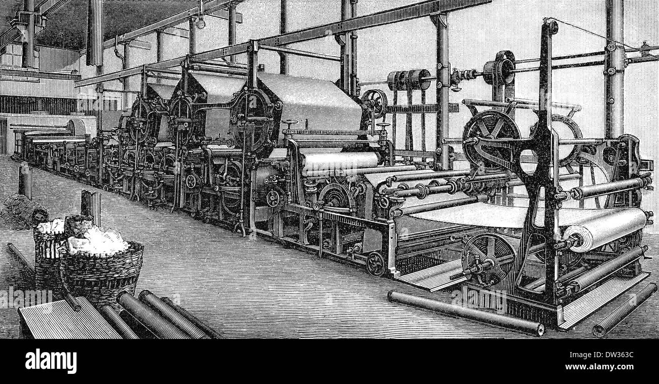 Historical illustration, paper making machines, 1896, Stock Photo
