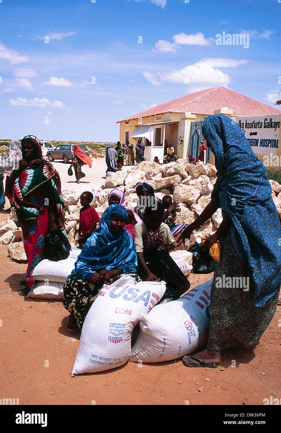 USAID delivery of food aid in Galkayo Somalia Stock Photo