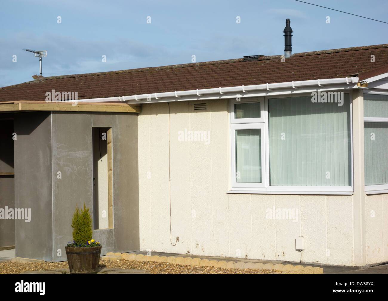 Insulating prefab, prefabricated bungalows built in 1947 in Billingham, Cleveland, England, UK Stock Photo