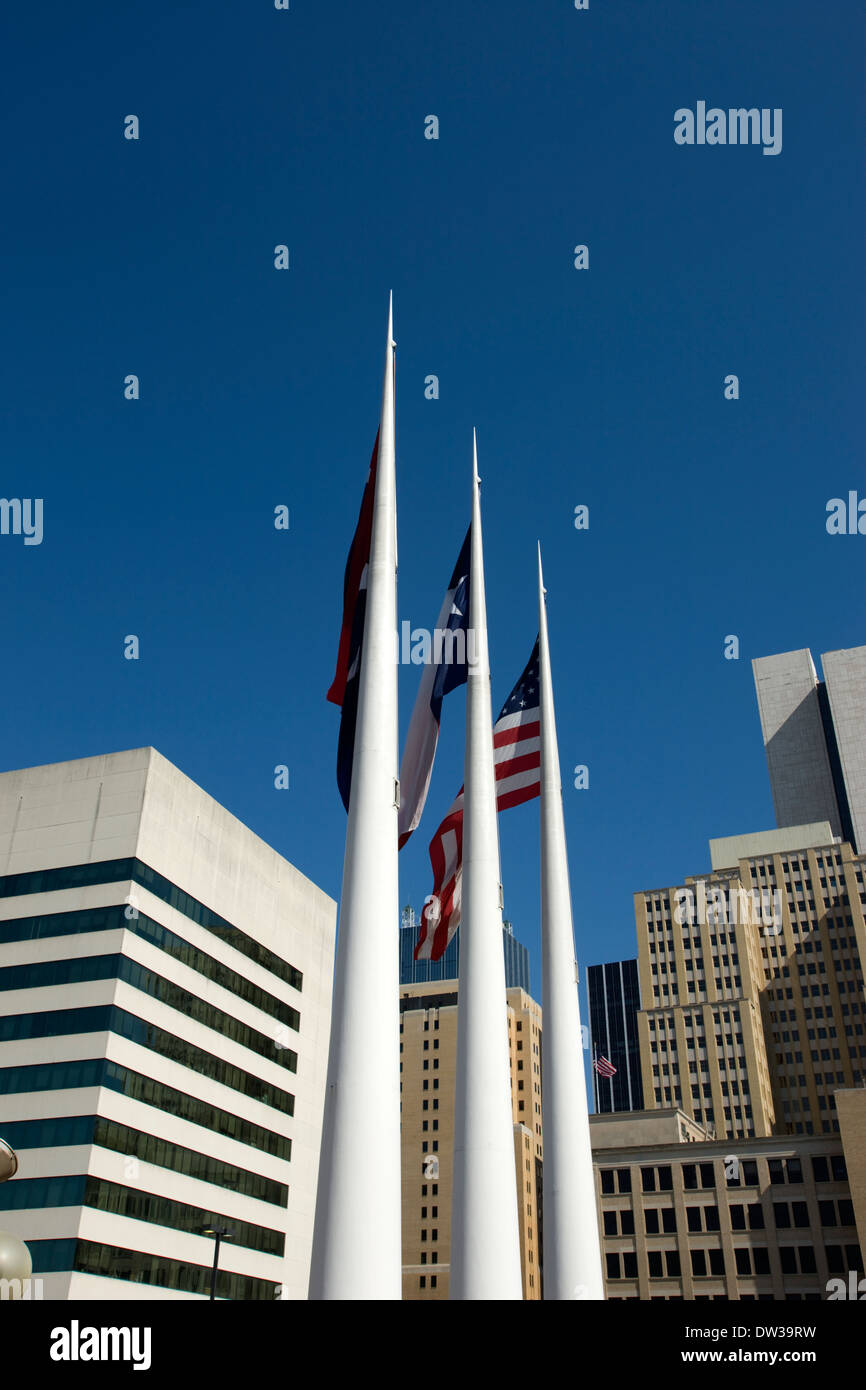 FLAG POLES CITY HALL DOWNTOWN DALLAS TEXAS USA Stock Photo