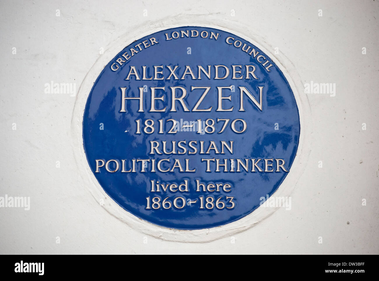 greater london council blue plaque marking a home of russian political thinker alexander herzen, london, england Stock Photo