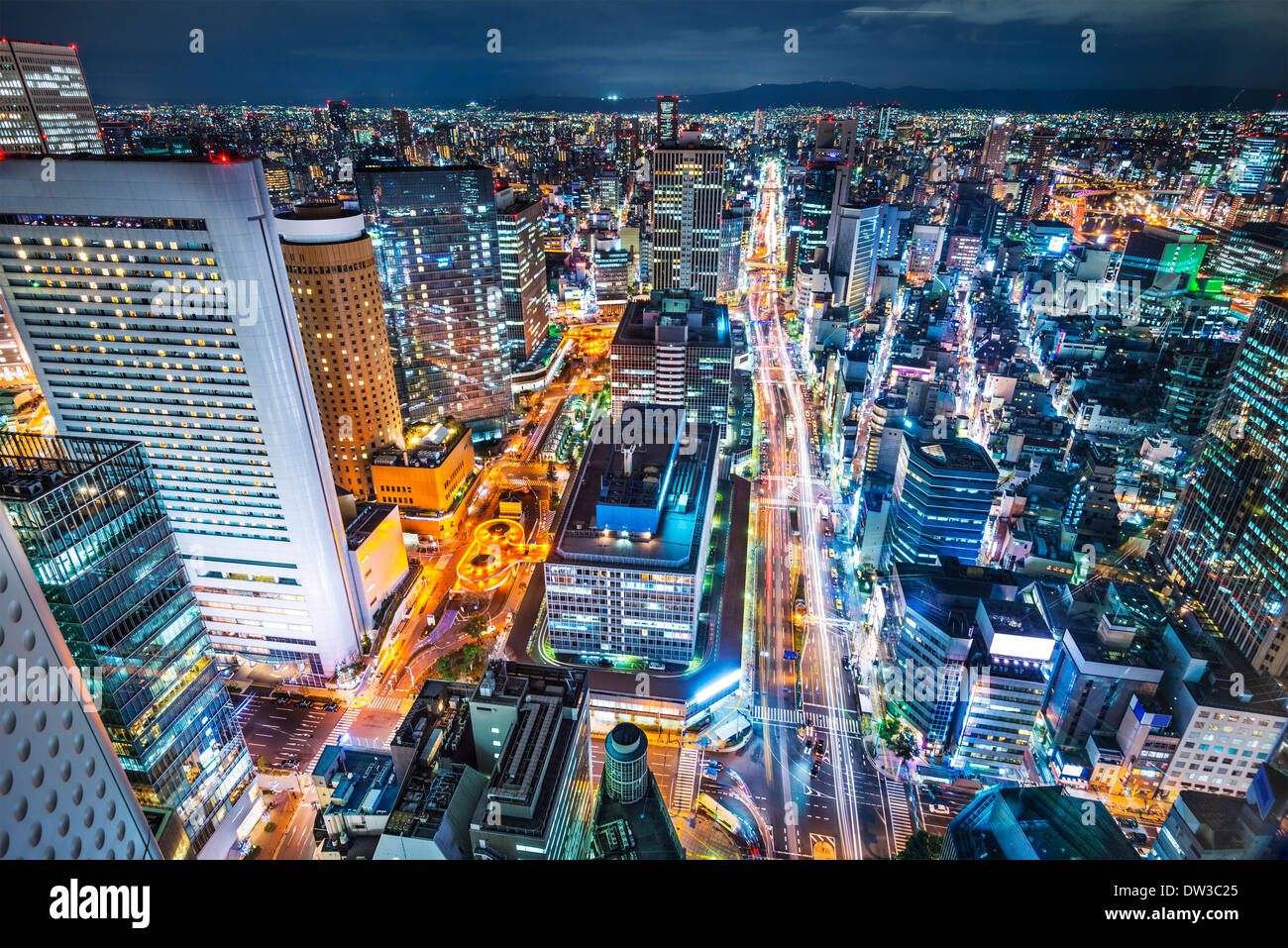 Osaka Japan aerial cityscape Stock Photo