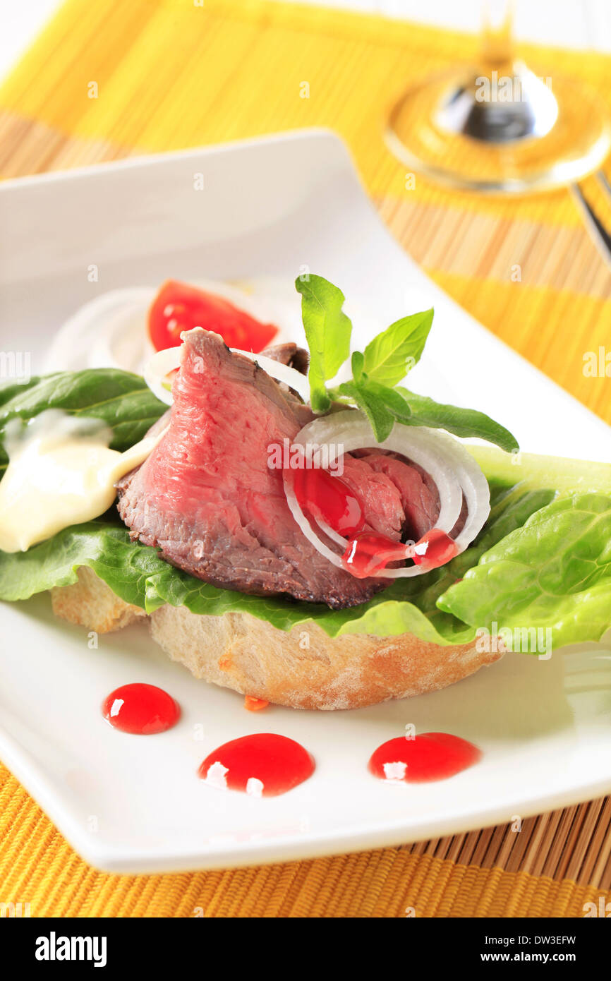 Open faced roast beef sandwich Stock Photo Alamy