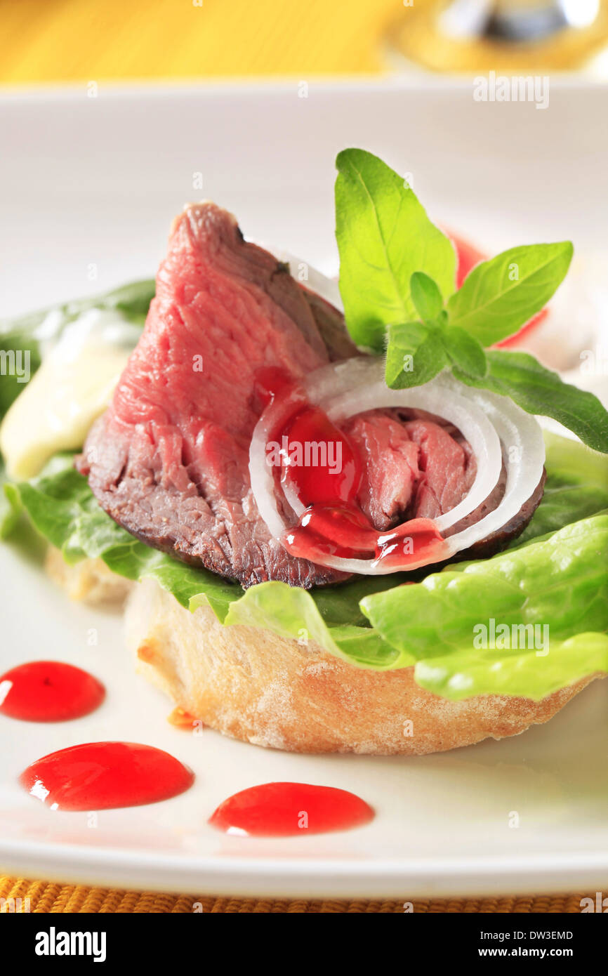 Open faced roast beef sandwich Stock Photo Alamy