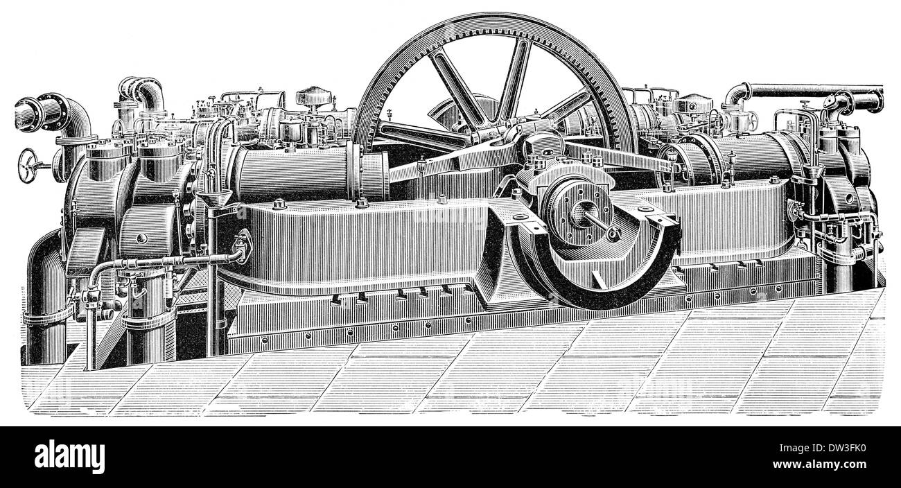 Historical illustration, 1880, gas engine Stock Photo