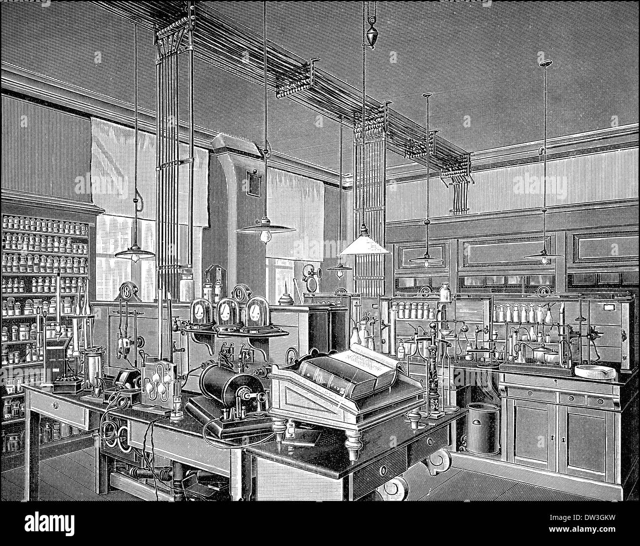 Historical illustration, 1899, laboratory for Electrochemistry, University, Munich, Bavaria, Germany Stock Photo