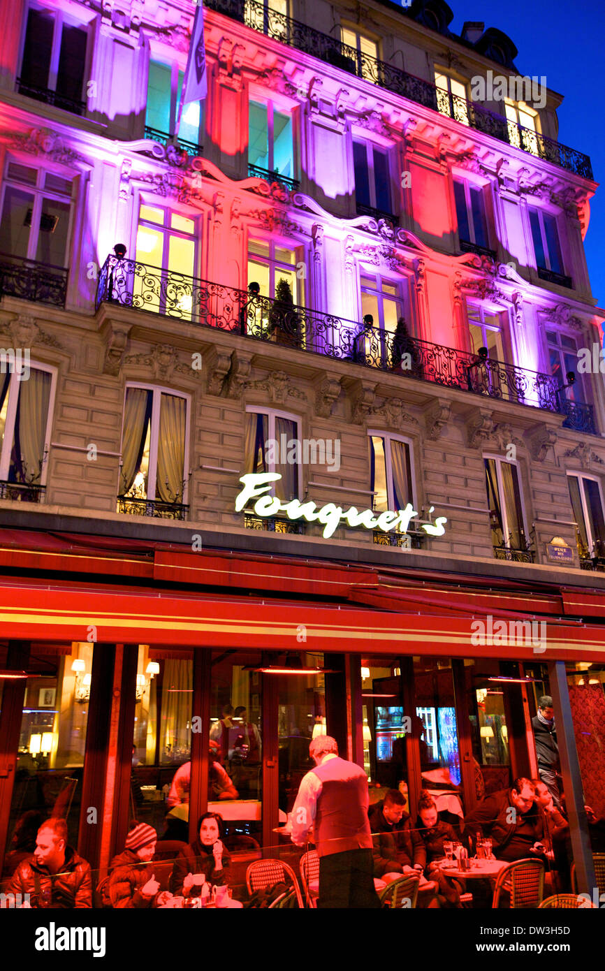 Fouquet's Restaurant At Dusk, Avenue des Champs-Elysees, Paris, France ...