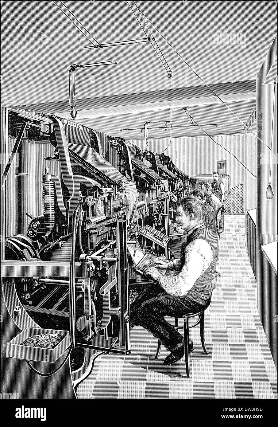 Mergenthaler's linotype typesetting machines, 1890, Ottmar Mergenthaler Stock Photo