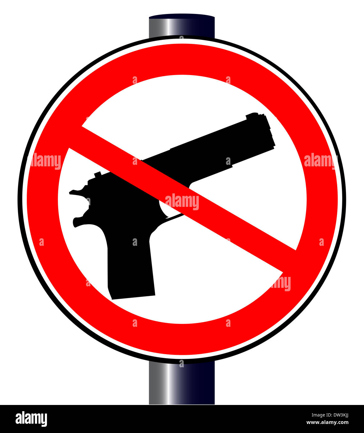 A hand gun set into a no guns allowed traffic sign Stock Photo Alamy