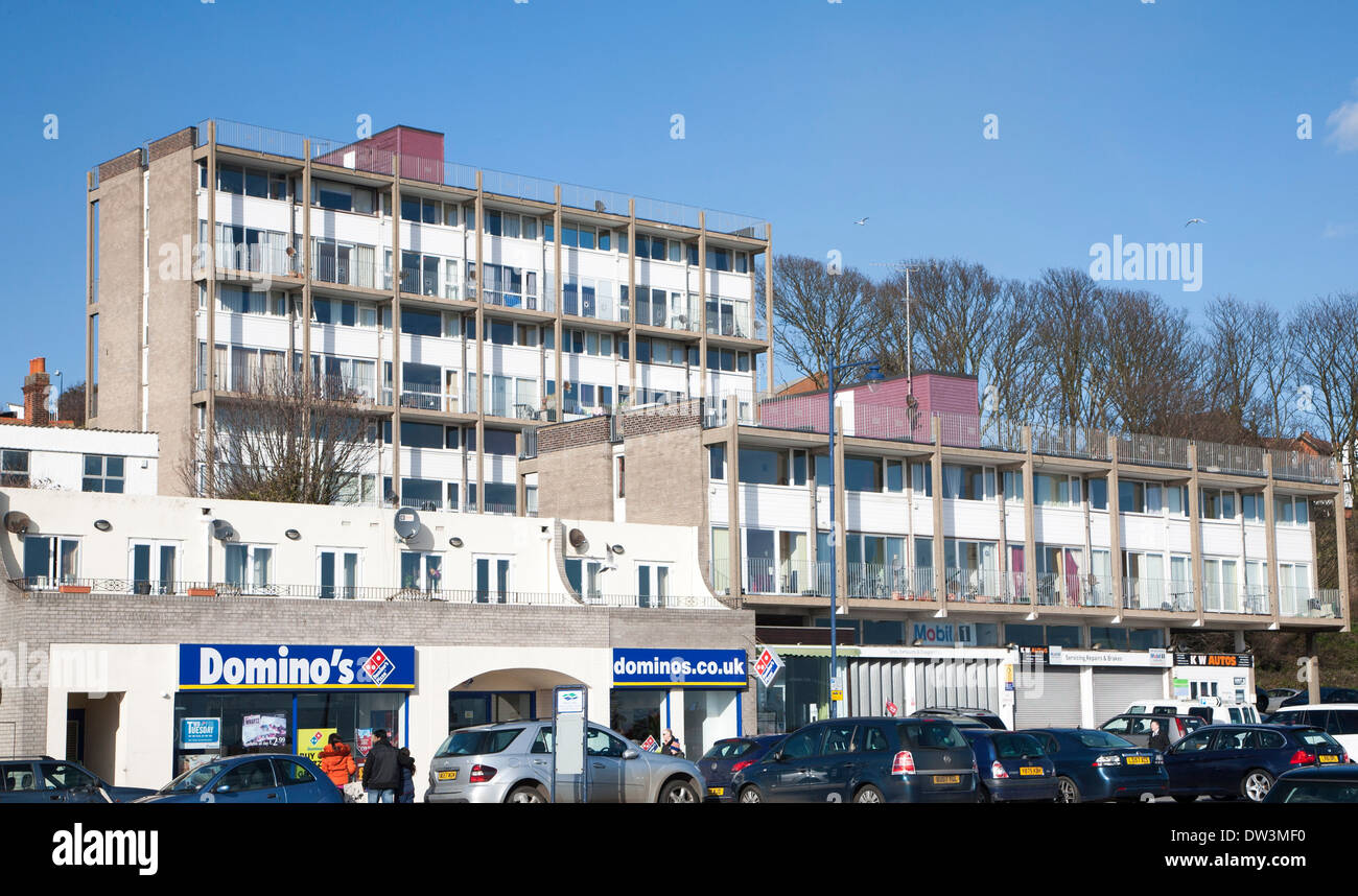 1960s style block of flats on the seafront at felixstowe hires stock