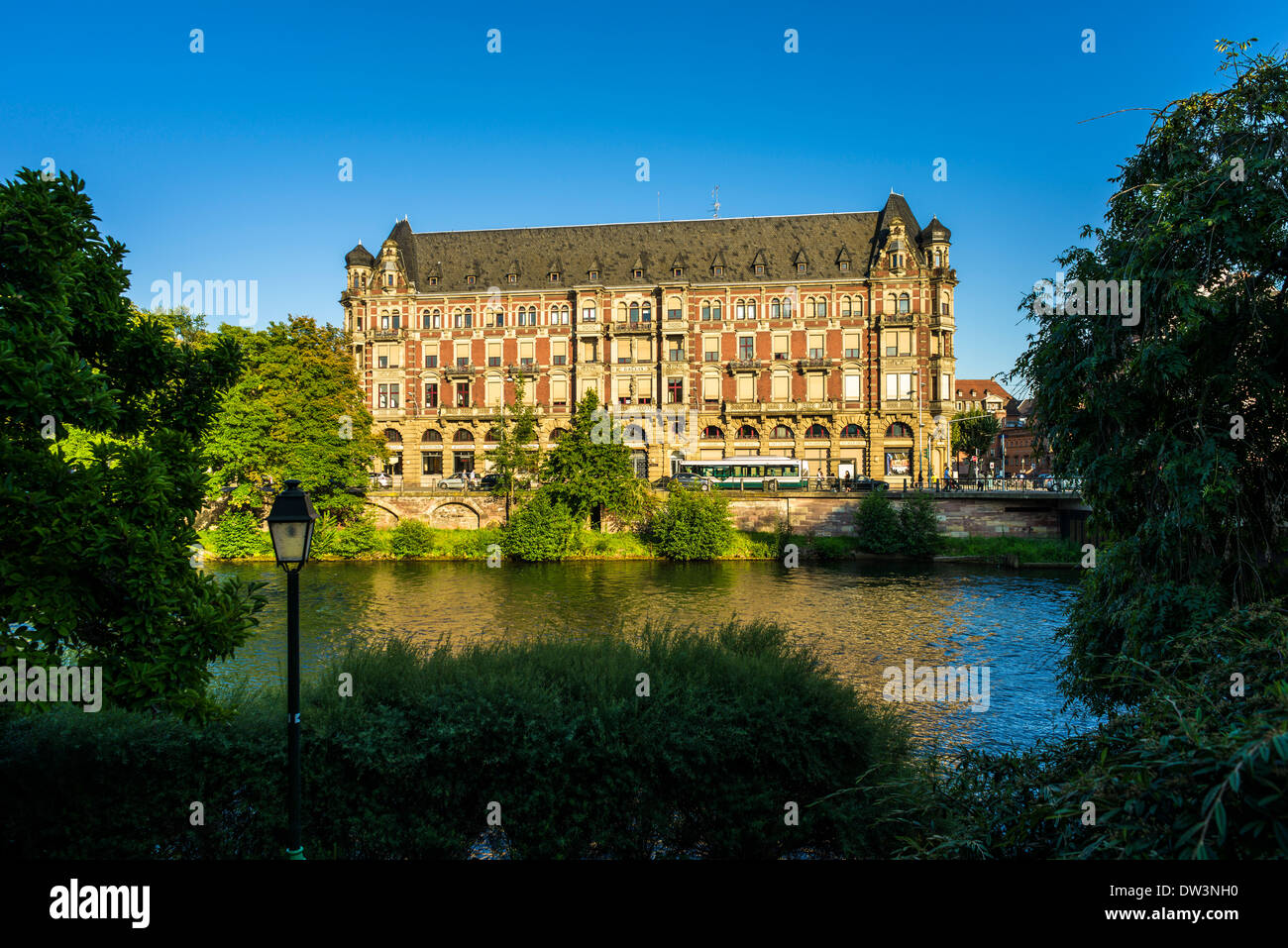 Gallia building, student residence, dorm accomodation, Ill river, Neustadt district, Strasbourg, Alsace, France, Europe, Stock Photo