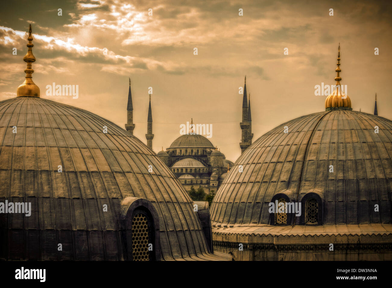 Domes of the Blue mosque in Istanbul Turkey Stock Photo