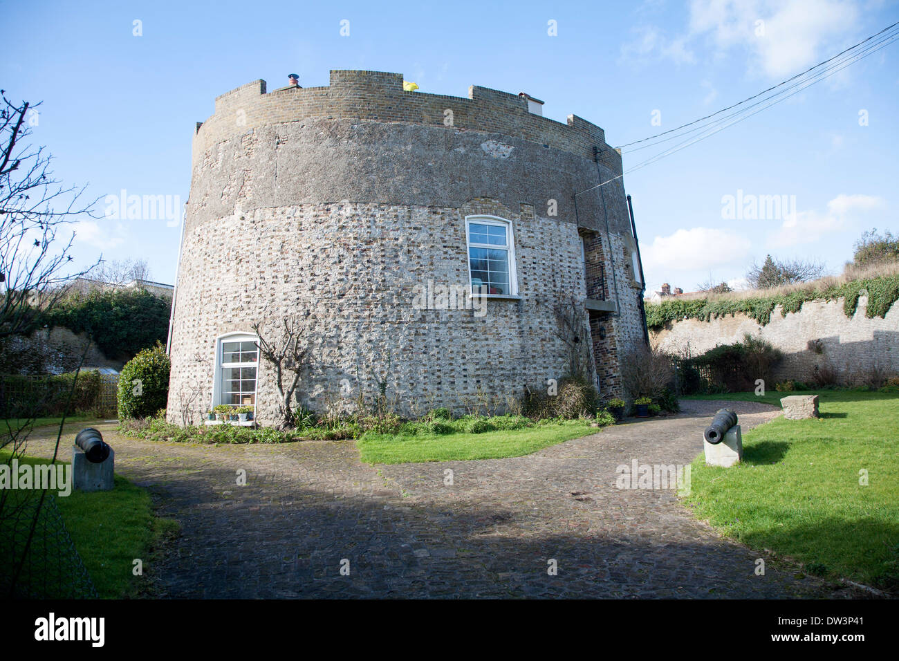 Martello Tower Q dating from the Napoleonic War converted to residential property, Felixstowe, Suffolk, England Stock Photo