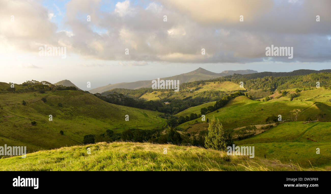St Helena island countryside vista looking toward high knoll and the north Stock Photo