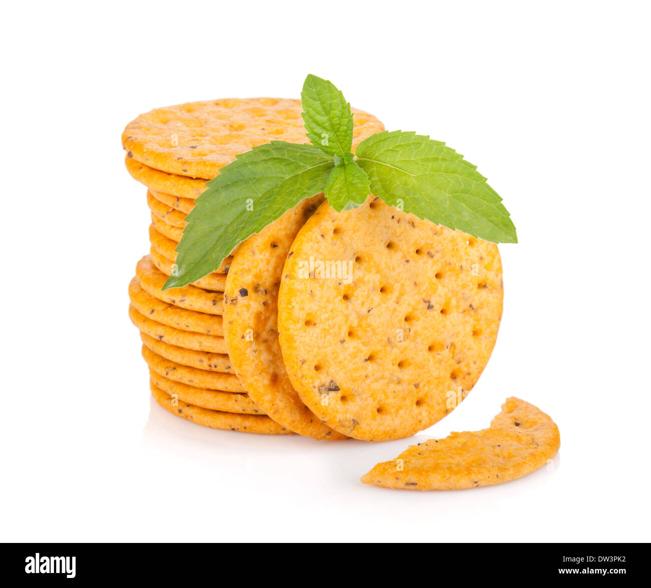 Stack of crackers with mint. Isolated on white background Stock Photo ...