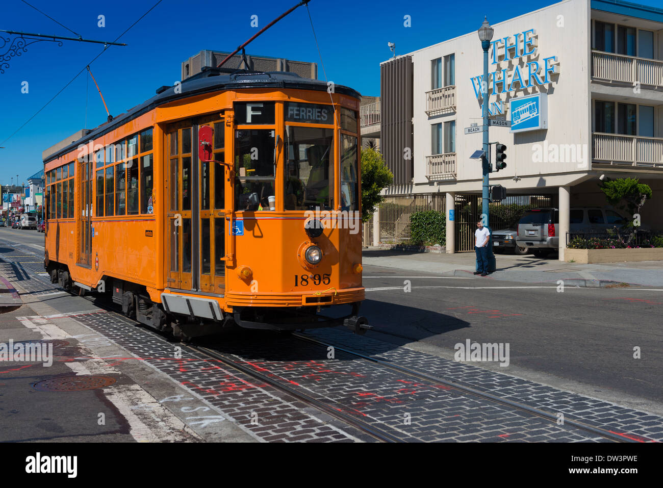 San Francisco F Tram near the Wharf, California Stock Photo