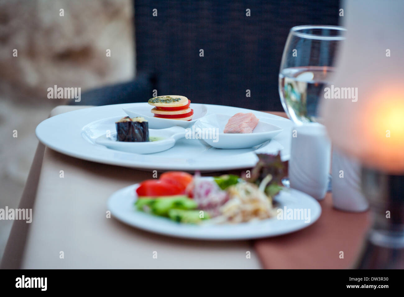 shallow focus image of food starters Stock Photo