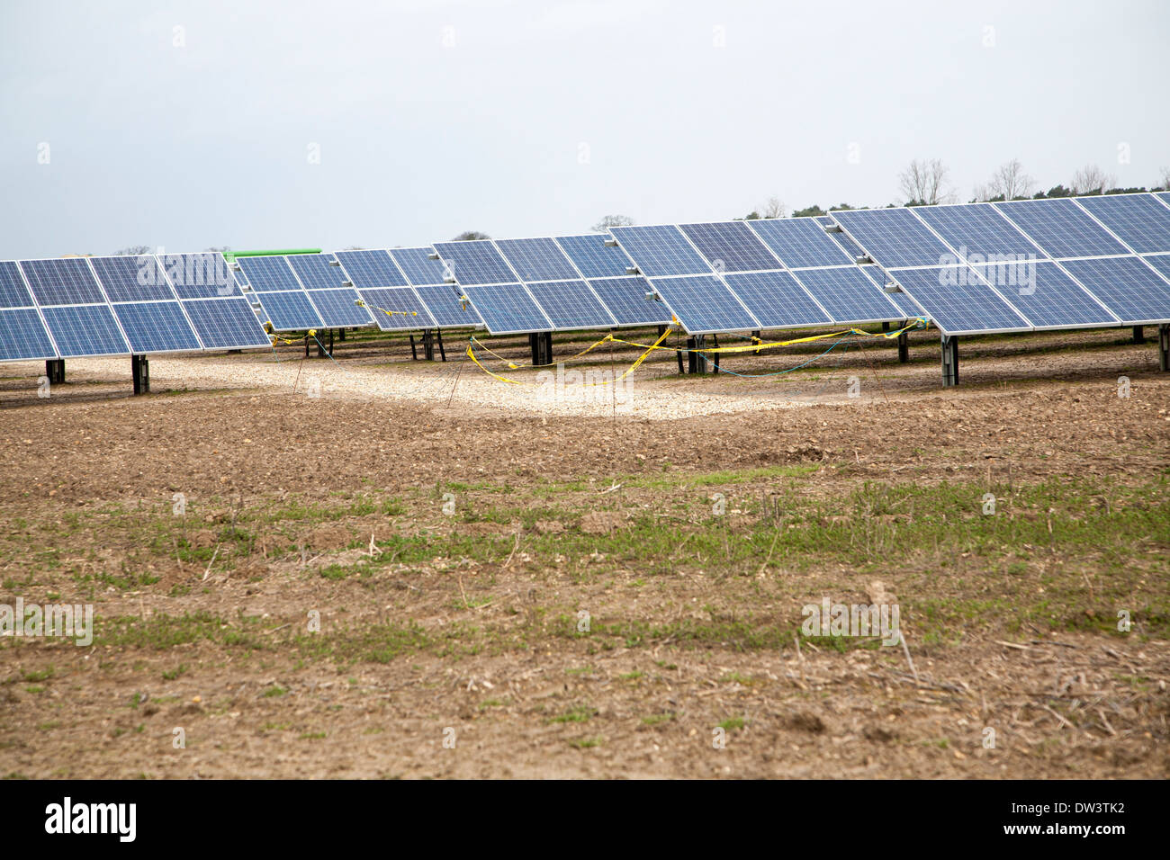 Solar array of photovoltaic panels in a large new solar park at Bucklesham, Suffolk, England Stock Photo