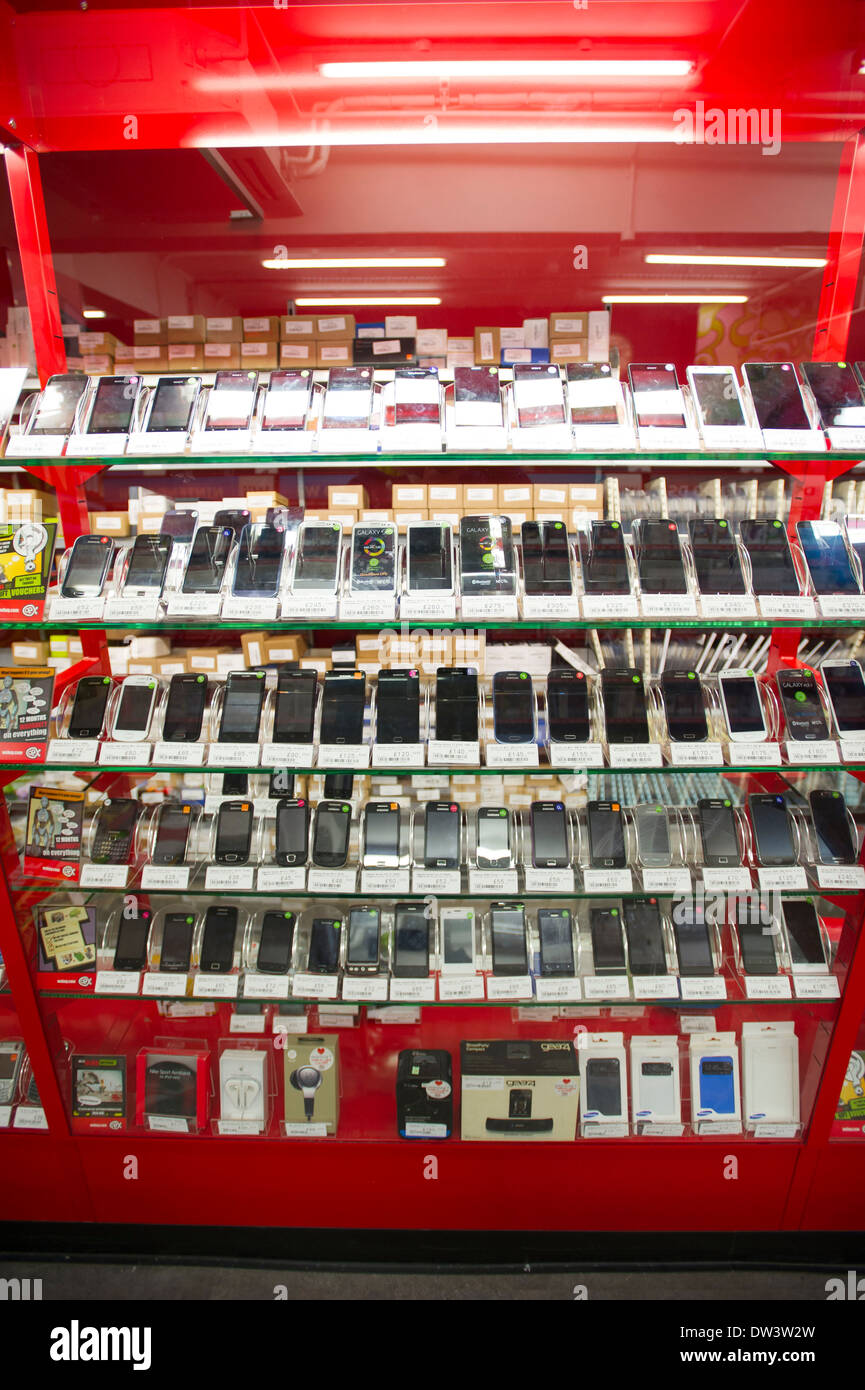 Second hand phones at a pawn shop. Stock Photo