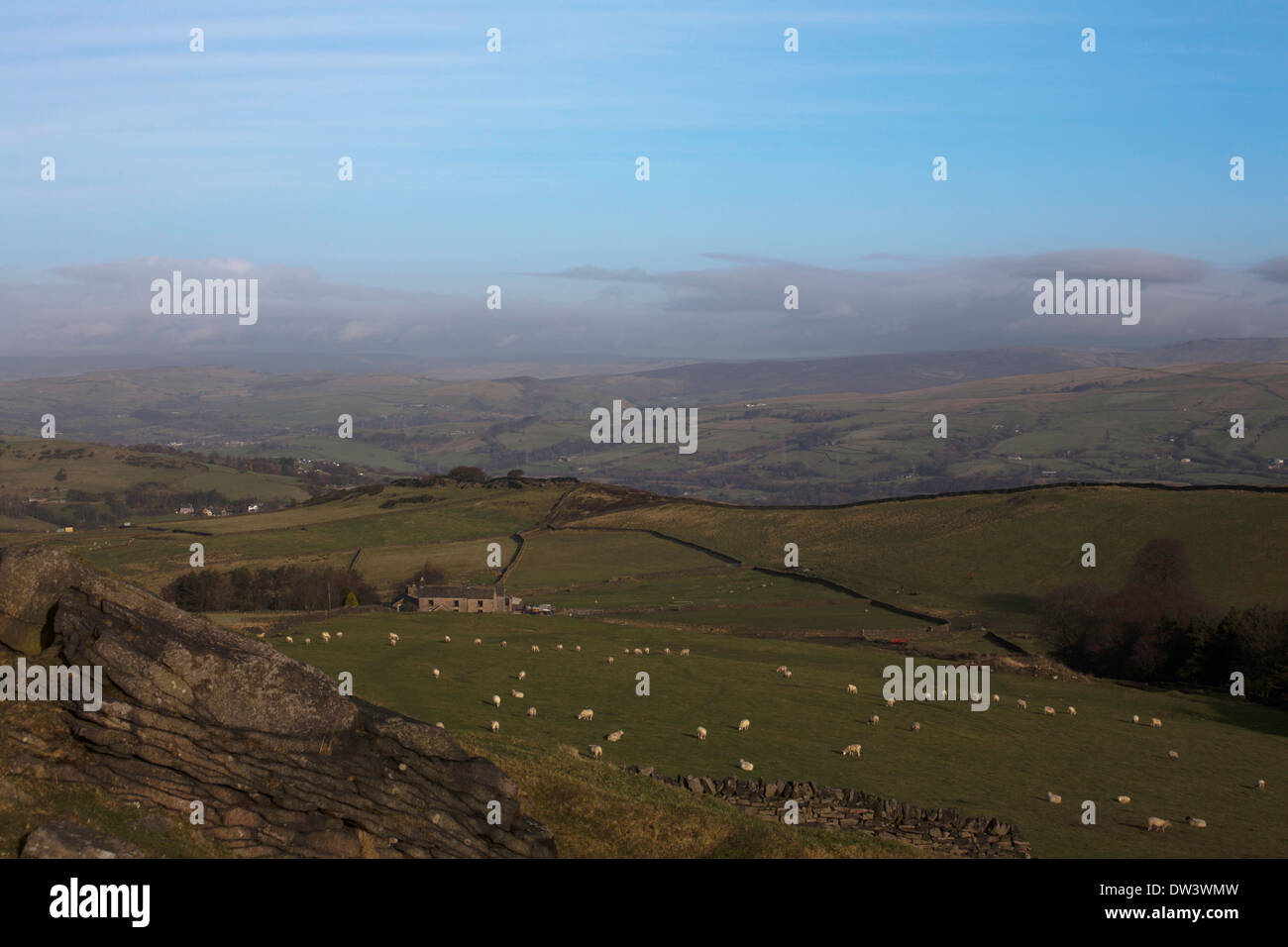 View from Windgather Rocks Taxal Edge above Whaley Bridge on The Cheshire Derbyshire border England Stock Photo