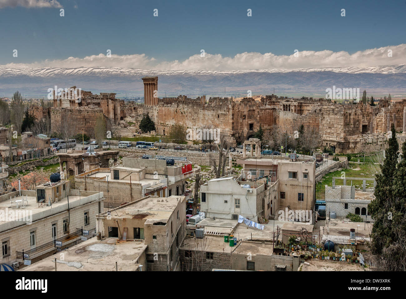 Roman ruins of Baalbek or Baalbeck, Lebanon, in the middle of the