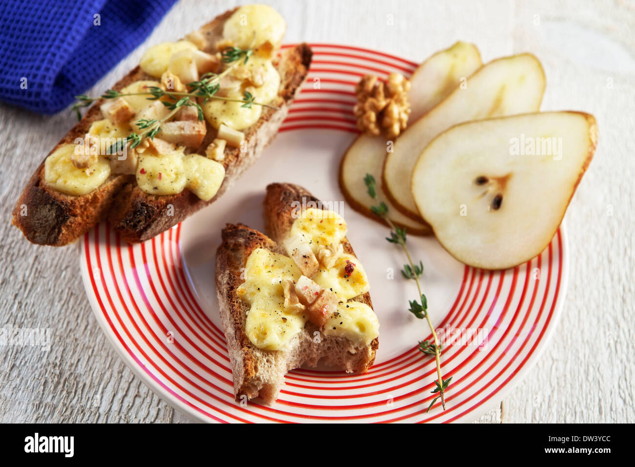 French bread with brie and pears Stock Photo