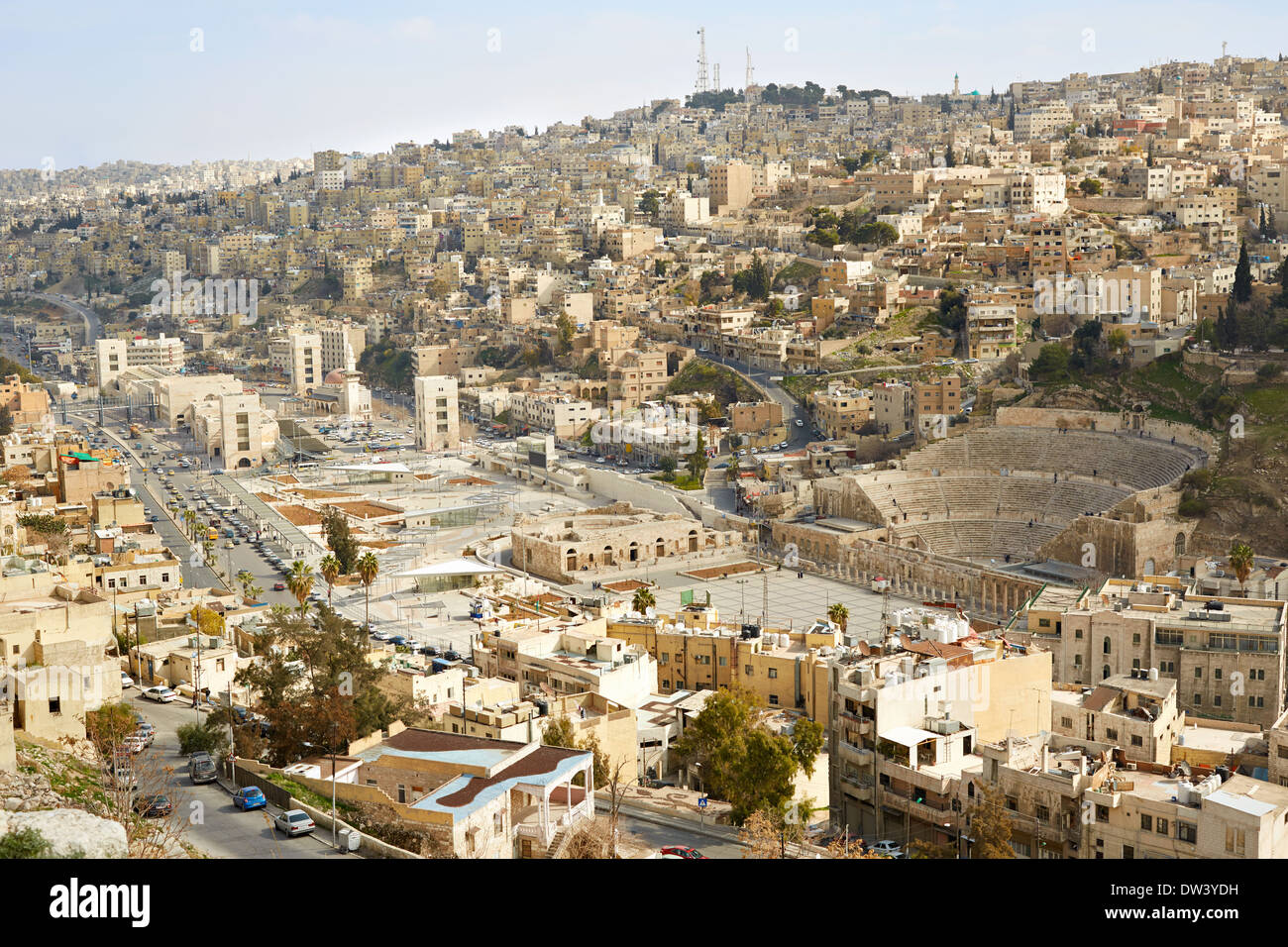 Roman theater and city view of Amman, Jordan Stock Photo