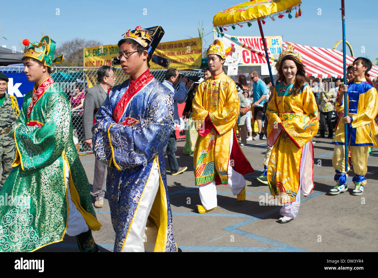 Vietnamese people in traditional costume and dress celebrate the lunar new year (Tet Festival) at Costa Mesa Southern California Stock Photo