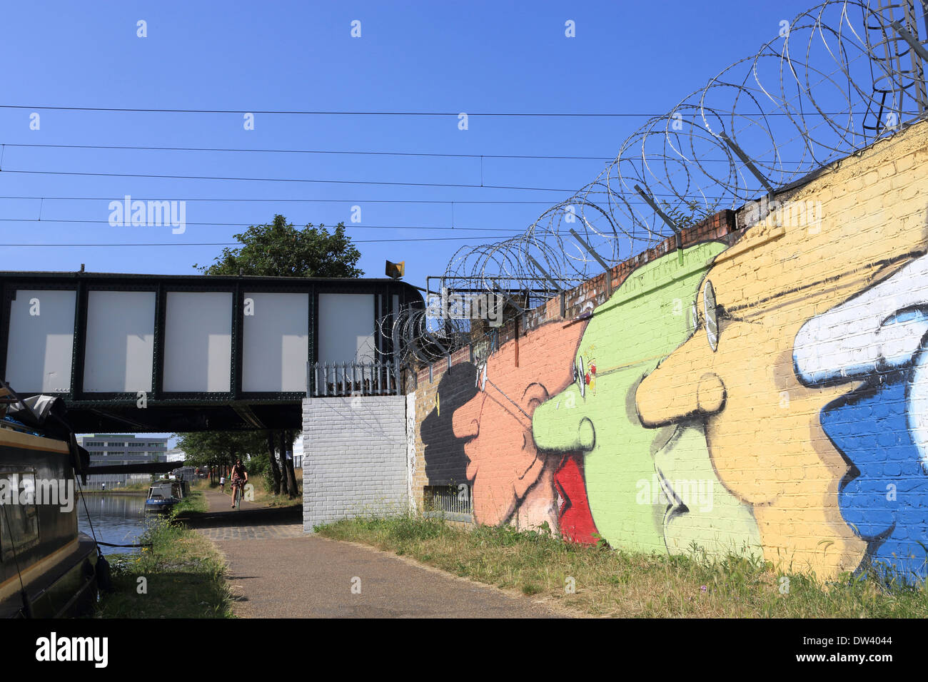 Graffiti alongside the River Lee Navigation near White Post Lane, in