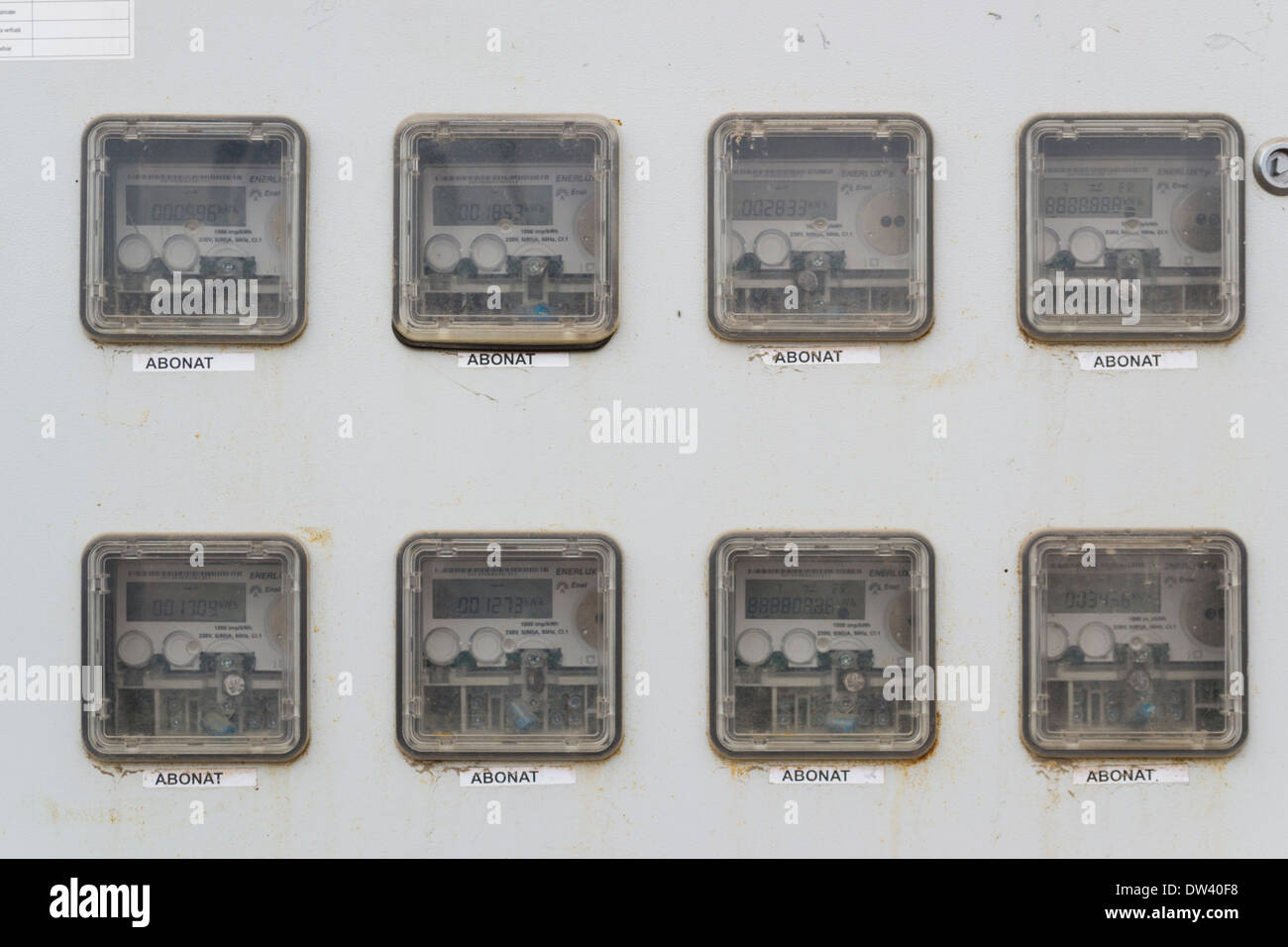 Electricity meters and breakers Stock Photo