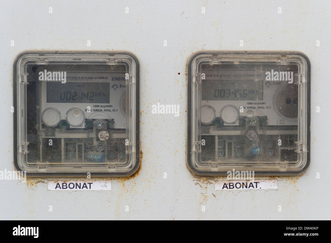 Electricity meters and breakers Stock Photo