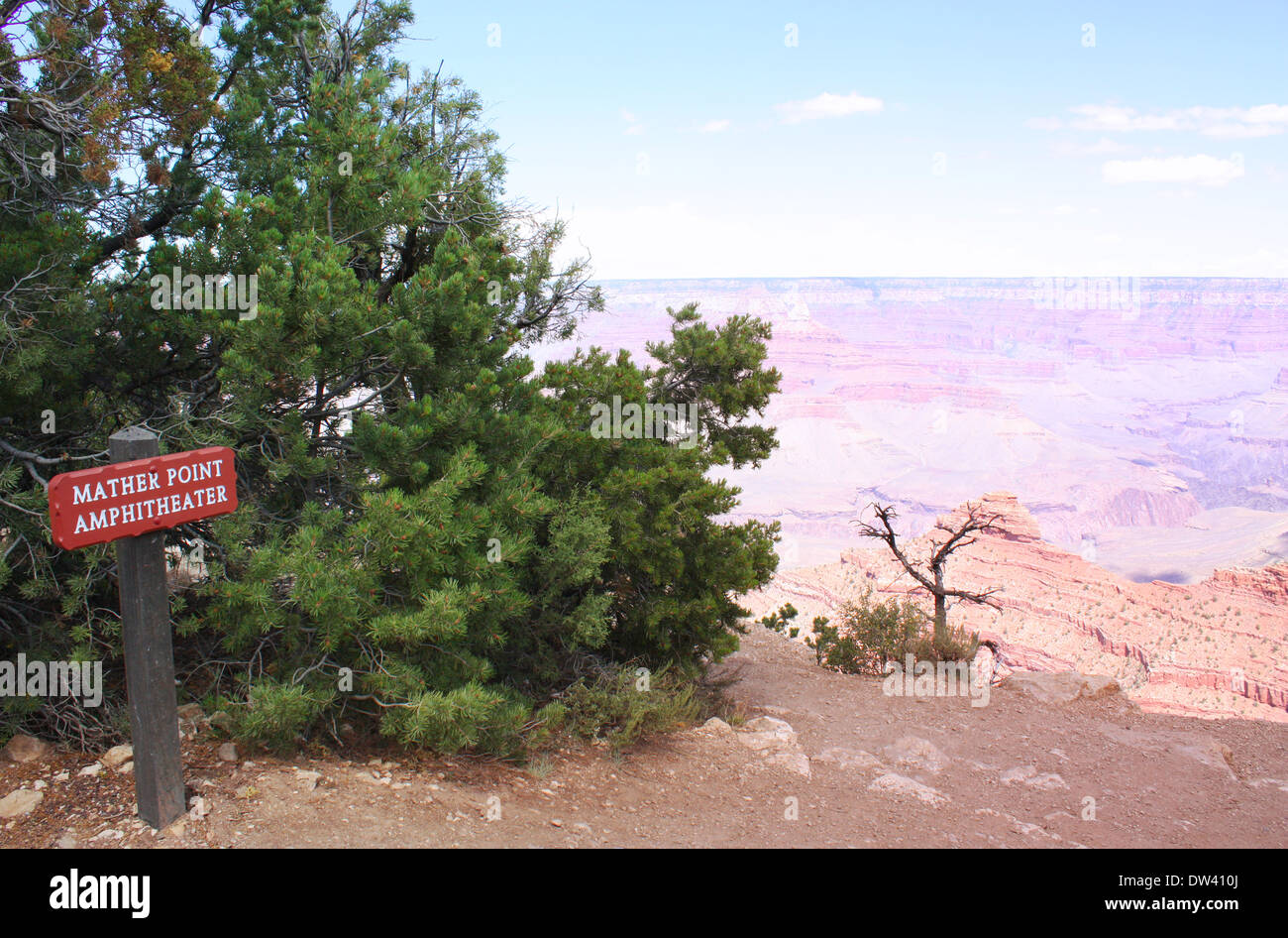 Mather point sign board in Grand Canyon, USA Stock Photo