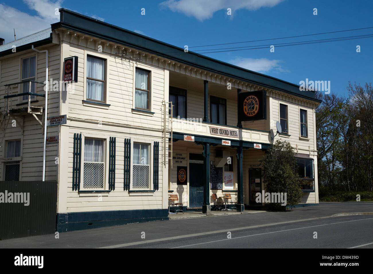 Historic West Oxford Hotel, Oxford, Canterbury, South Island, New Zealand Stock Photo