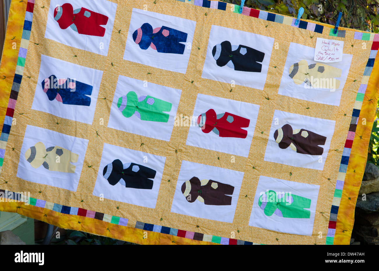 Cambridge Vermont quilts for fall foilage in New England for sale for tourists handmade sale Stock Photo