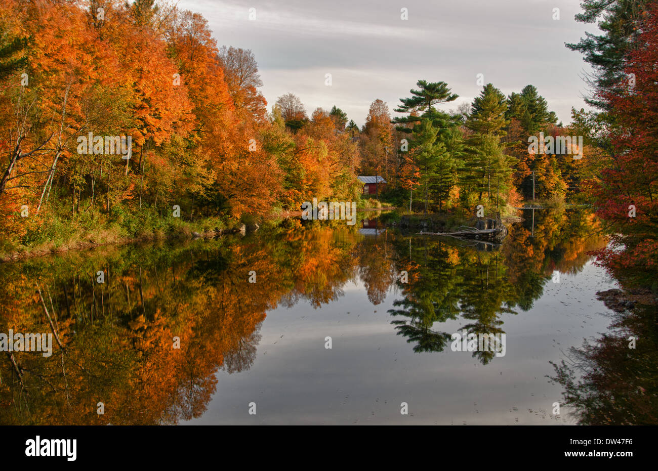 Morrisville Vermont beautiful Lake Lamoille scene with fall foliage