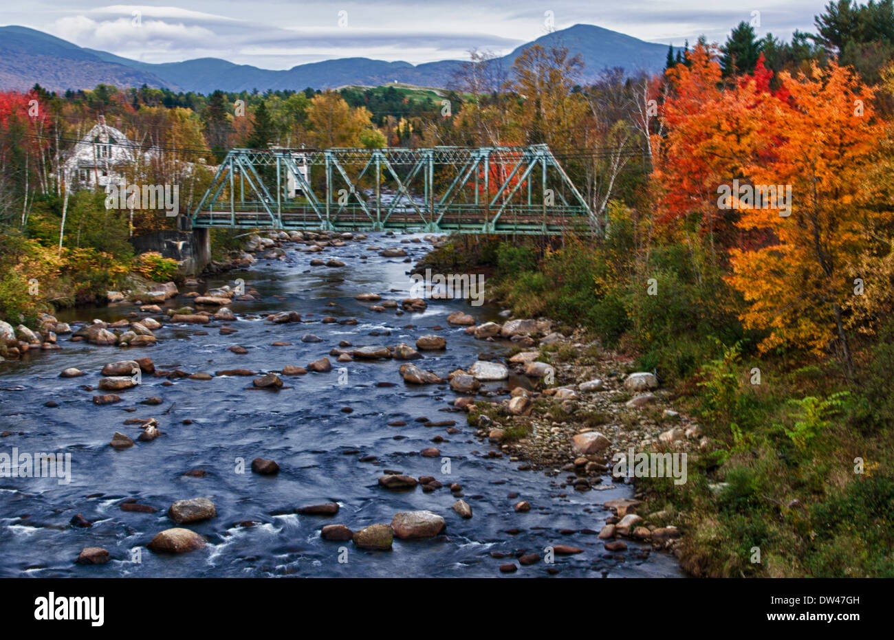 HDR Bethlehem New Hampshire old train bridge built in 1920 over river
