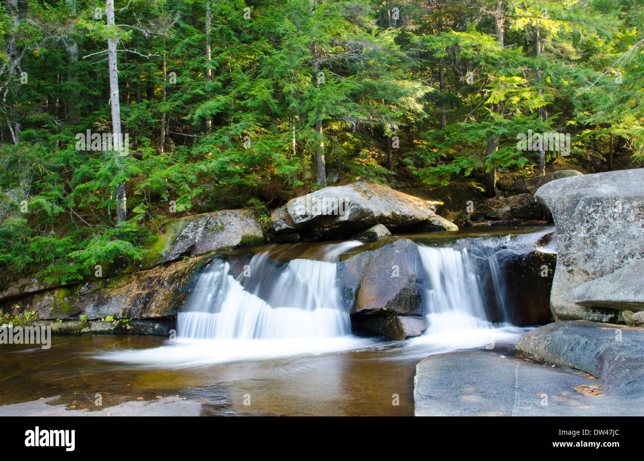 Grafton Notch State Park near Newry Maine waterfalls over rocks in New England in fall  Stock Photo