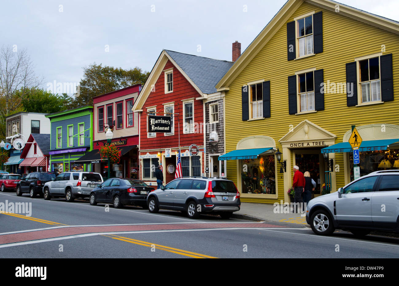 Camden Maine village downtown stores in center of town in New England Stock Photo Alamy