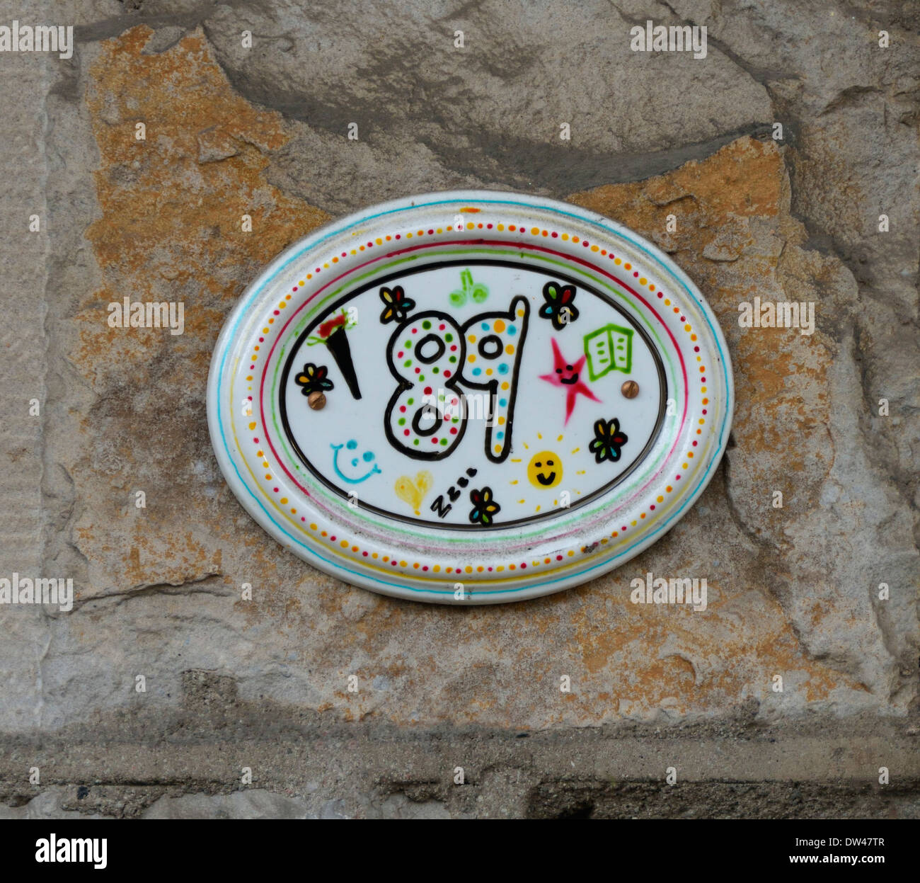 Number 89. House number plate. Stock Photo