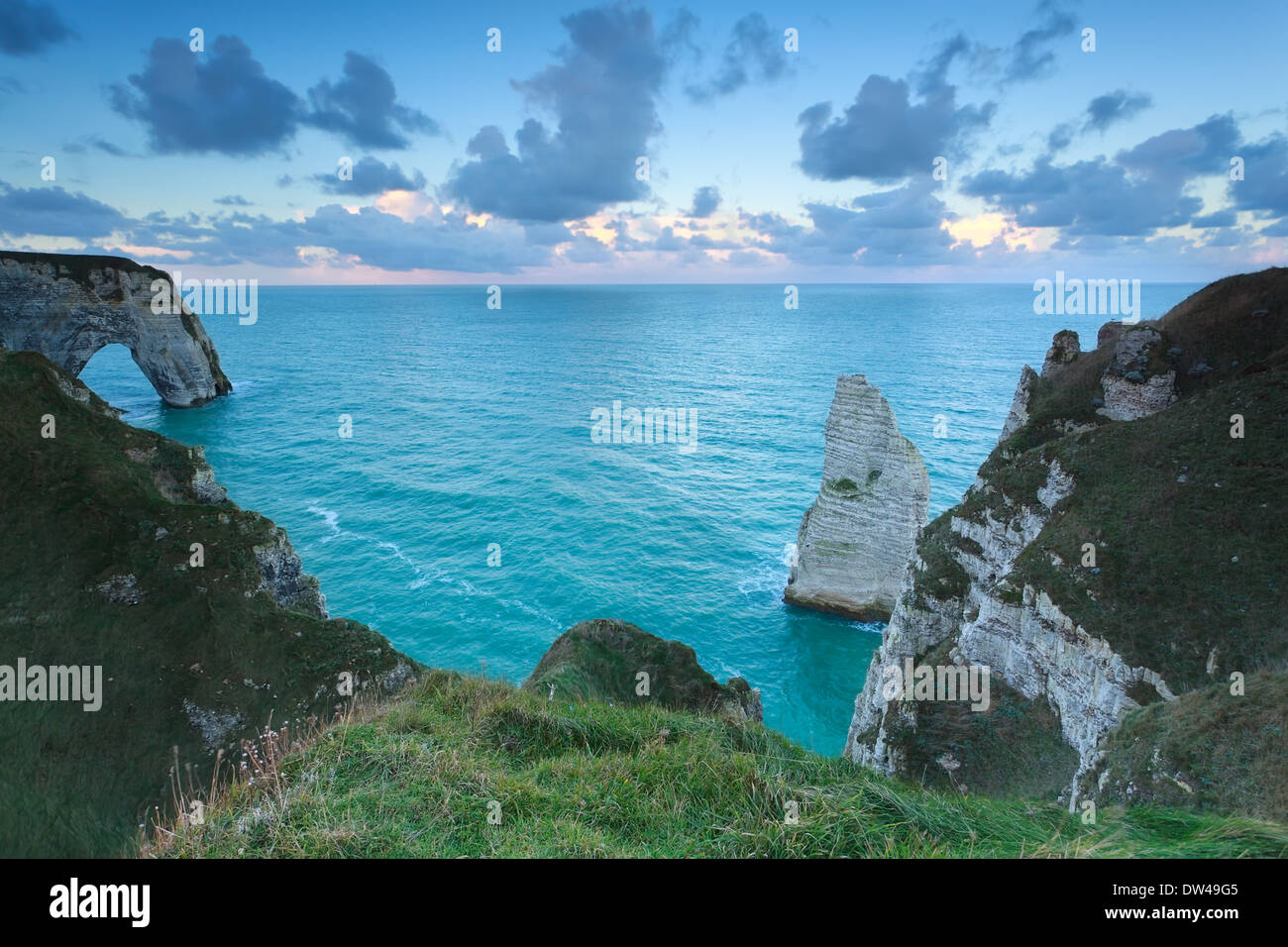 morning sky over Atlantic ocean and cliffs, Etretat, France Stock Photo ...