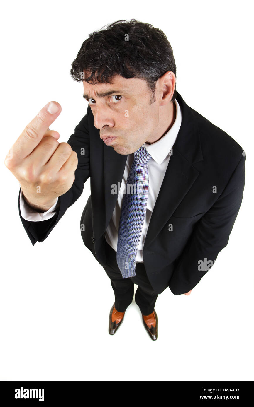Upset businessman is giving the finger sign Stock Photo