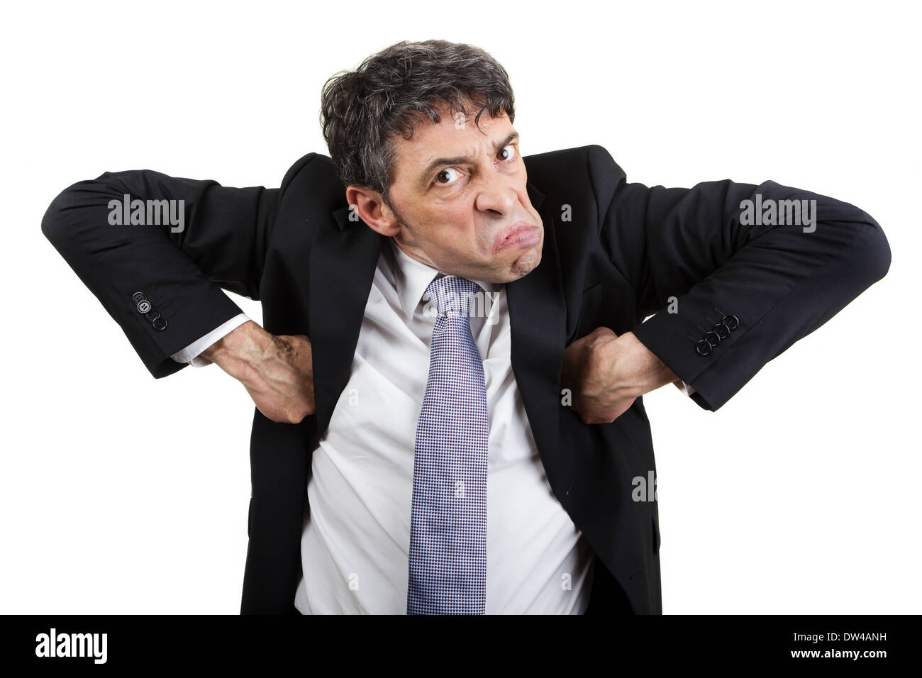 Weird businessman doing the monkey business moves Stock Photo